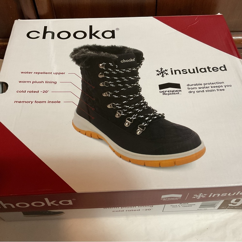 Chookas Women’s Snow Boots Insulated Solid Black Size 9 Insulated New In Box War